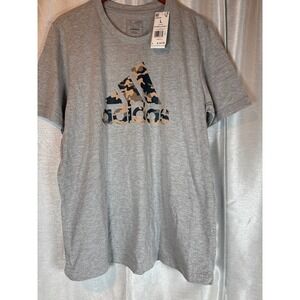 Adidas‎ Men's Large Grey Camo Logo Graphic T-Shirt Regular Fit Multi Sport